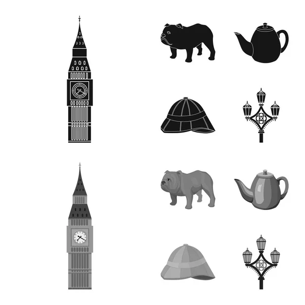 Raça cão, bule, cervejeiro .England país conjunto coleção ícones em preto, estilo monocromático símbolo vetorial estoque ilustração web . —  Vetores de Stock