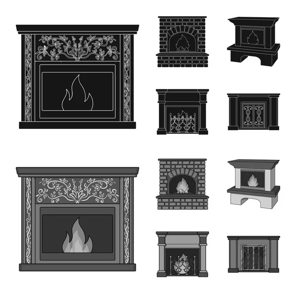 Tűz, melegség és a kényelem. Kandalló készlet gyűjtemény ikonok-ban fekete, monochrom stílus vektor stock illusztráció web szimbólum. — Stock Vector