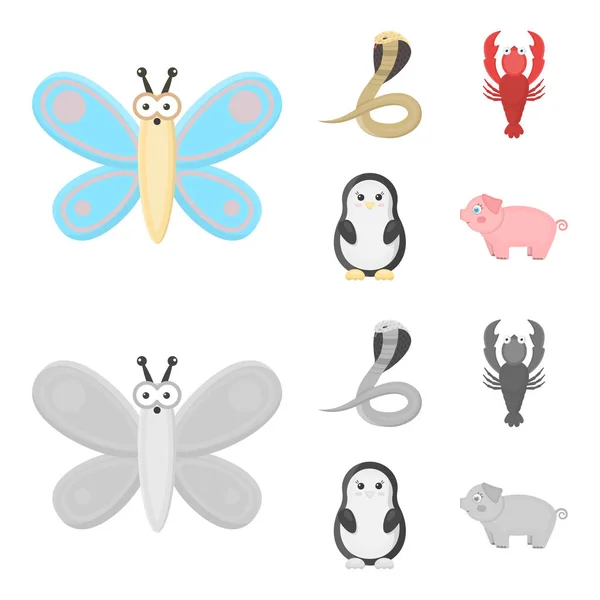 Una caricatura poco realista, iconos de animales monocromáticos en la colección de conjuntos para el diseño. Animales de juguete vector símbolo stock web ilustración . — Archivo Imágenes Vectoriales