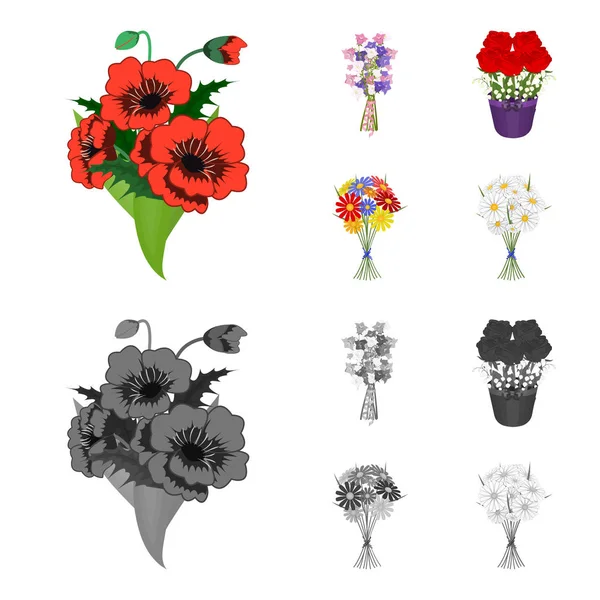 A bouquet of fresh flowers cartoon,monochrome icons in set collection for design. Various bouquets vector symbol stock web illustration. — Stock Vector