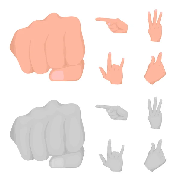 Puño cerrado, índice y otros gestos. Los gestos de la mano establecen iconos de la colección en dibujos animados, el estilo monocromo vector símbolo stock ilustración web . — Archivo Imágenes Vectoriales