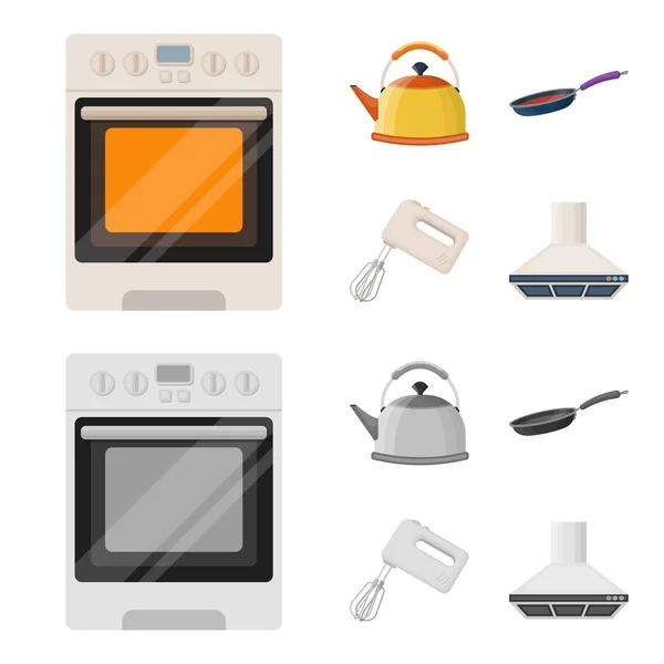 Equipo de cocina de dibujos animados, iconos monocromáticos en la colección de conjuntos para el diseño. Cocina y accesorios vector símbolo stock web ilustración . — Vector de stock