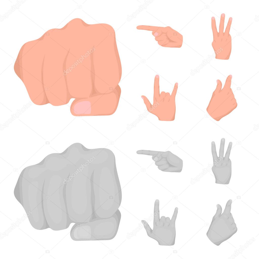 Closed fist, index, and other gestures. Hand gestures set collection icons in cartoon,monochrome style vector symbol stock illustration web.
