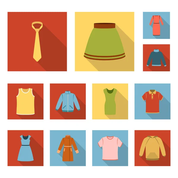 Різні види одягу плоскі ікони в наборі колекції для дизайну. Одяг і стиль Векторний символ стокова веб-ілюстрація . — стоковий вектор