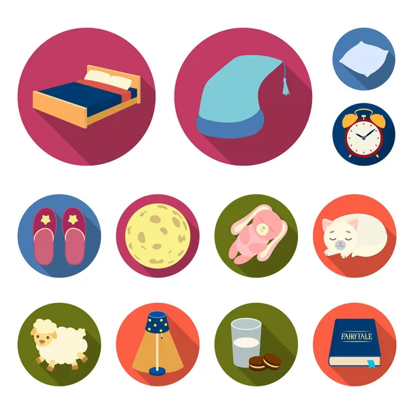 Rest and sleep flat icons in set collection for design. Accessories and comfort vector symbol stock web illustration. — Stock Vector