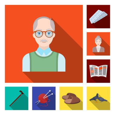 İnsan yaşlılık set koleksiyonu tasarım için düz simgeler. Emekli, hayat vektör simge stok web resimde nokta.