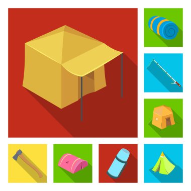 Çadır çeşitleri set koleksiyonu tasarım için simgeleri düz. Resimde web geçici barınak ve vektör simge stok konut.