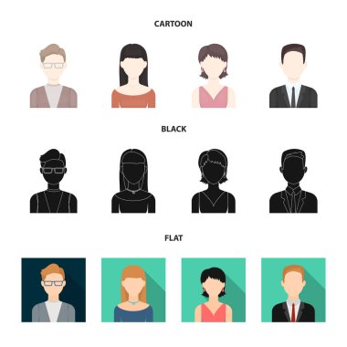 Gözlük, bir kız bir patlama ile küpe bir kızla, bir iş adamı olan bir adam. Avatar çizgi film, siyah, düz stil vektör simge stok çizim web simgeler ayarla.