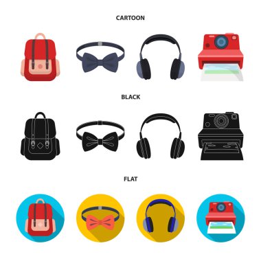 Yenilikçi, moda, Stil, alt kültür. Hippi tarzı toplama simgeler çizgi film, siyah, düz stil vektör simge stok çizim web içinde ayarla..