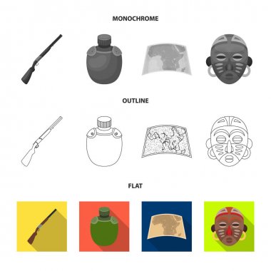 Cork hat, darts, savannah tree, territory map. African safari set collection icons in flat,outline,monochrome style vector symbol stock illustration web.