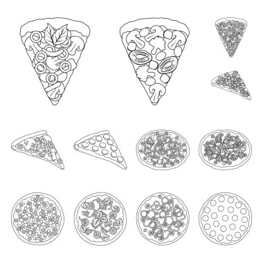 Set koleksiyonu tasarım için farklı pizza anahat simgeleri. Pizza yemek vektör simge stok web çizim.
