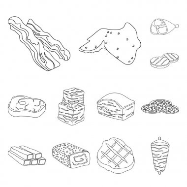 Set koleksiyonu tasarım için farklı et anahat simgeleri. Et ürün vektör simge stok web çizimi.