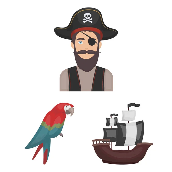 Pirata, ladrón de mar iconos de dibujos animados en la colección de conjuntos para el diseño. Tesoros, atributos vector símbolo stock web ilustración . — Vector de stock