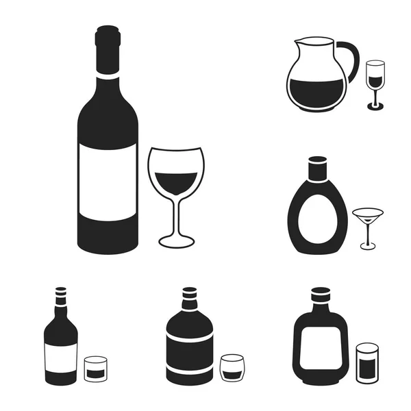 Types d'icônes noires d'alcool dans la collection de jeu pour le design. Alcool en bouteilles symbole vectoriel stock web illustration . — Image vectorielle