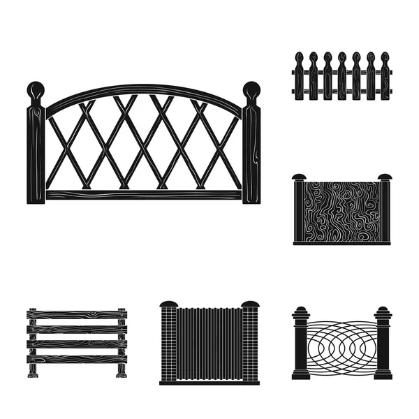 Diferentes iconos de valla negro en la colección de conjuntos para el diseño. esgrima decorativa vector símbolo stock web ilustración . — Vector de stock