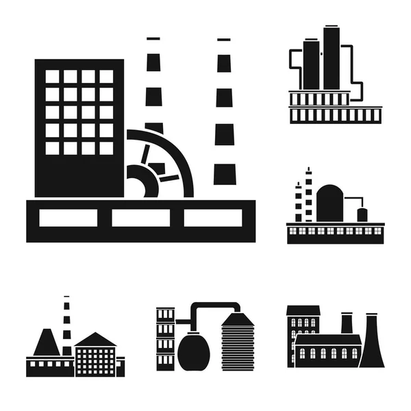 Factory and facilities black icons in set collection for design. Factory and equipment vector symbol stock web illustration. — Stock Vector