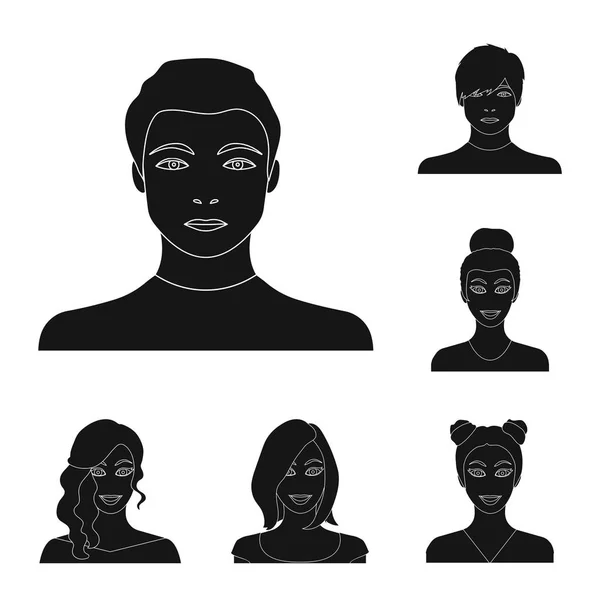 Avatar i twarz czarny ikony w kolekcja zestaw do projektowania. Osoby wygląd symbol akcji web wektorowej. — Wektor stockowy