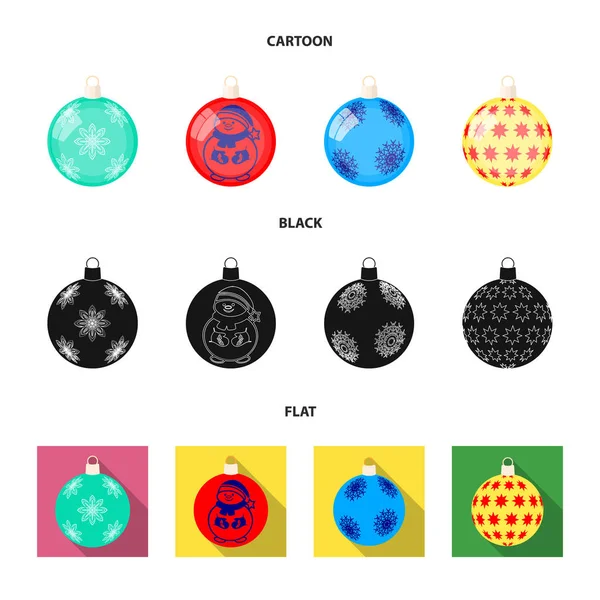新年のおもちゃ漫画、ブラック、フラット アイコン デザインのセットのコレクション。クリスマス ボールを treevector のシンボル ストック web イラスト. — ストックベクタ