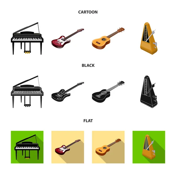 Strumento musicale cartone animato, nero, icone piatte in collezione set per il design. String and Wind strumento isometrico vettoriale simbolo stock web illustrazione . — Vettoriale Stock