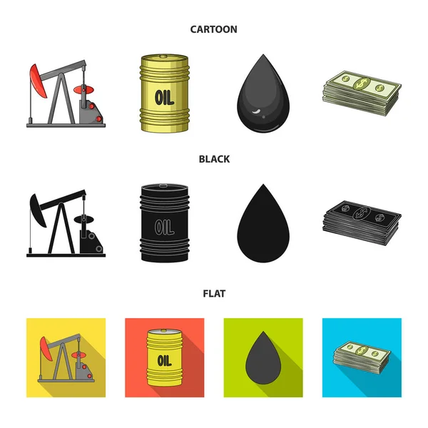 Bomba, barril, gota, petrodólares. Ícones de coleção de conjuntos de óleo em desenhos animados, preto, estilo plano símbolo vetorial estoque ilustração web . — Vetor de Stock