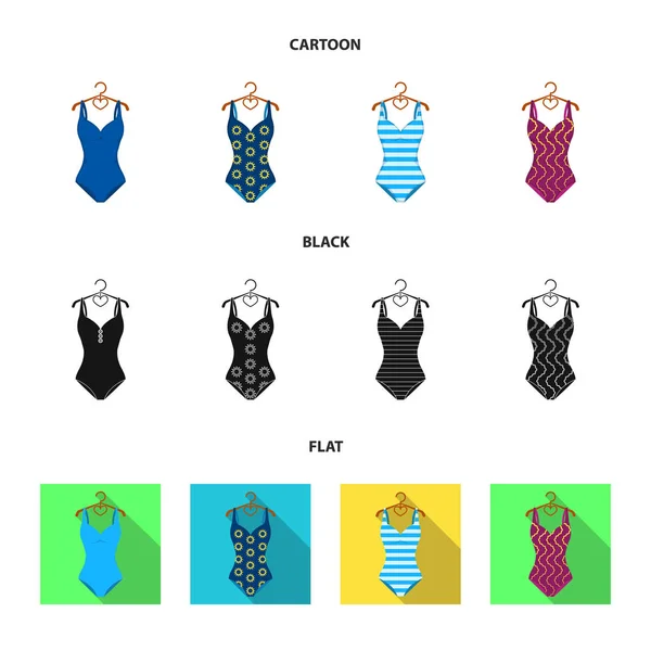 Diferentes tipos de trajes de baño. Trajes de baño conjunto de iconos de la colección en dibujos animados, negro, plano estilo vector símbolo stock ilustración web . — Vector de stock