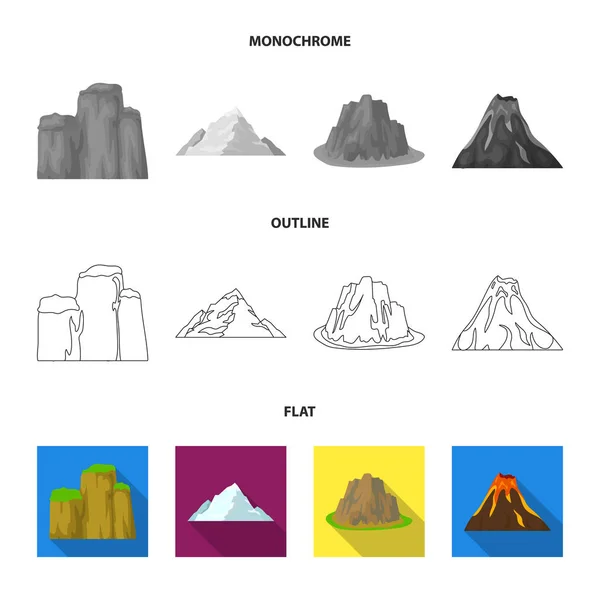 Geröll, ein abgerundeter Berg, Felsen im Meer. verschiedene Berge setzen Sammlungssymbole in flachem, konturiertem, monochromen Vektor-Symbol Stock Illustration Web. — Stockvektor