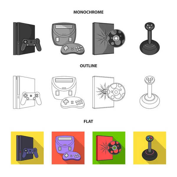 Juego y TV set-top box plana, contorno, iconos monocromáticos en la colección de conjuntos para design.Game Gadgets vector símbolo stock web ilustración . — Archivo Imágenes Vectoriales