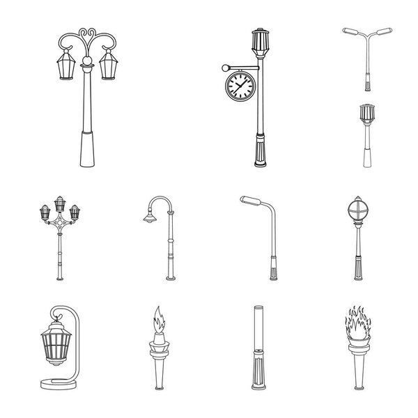 Lamp post outline icons in set collection for design. Lantern and lighting vector symbol stock web illustration.