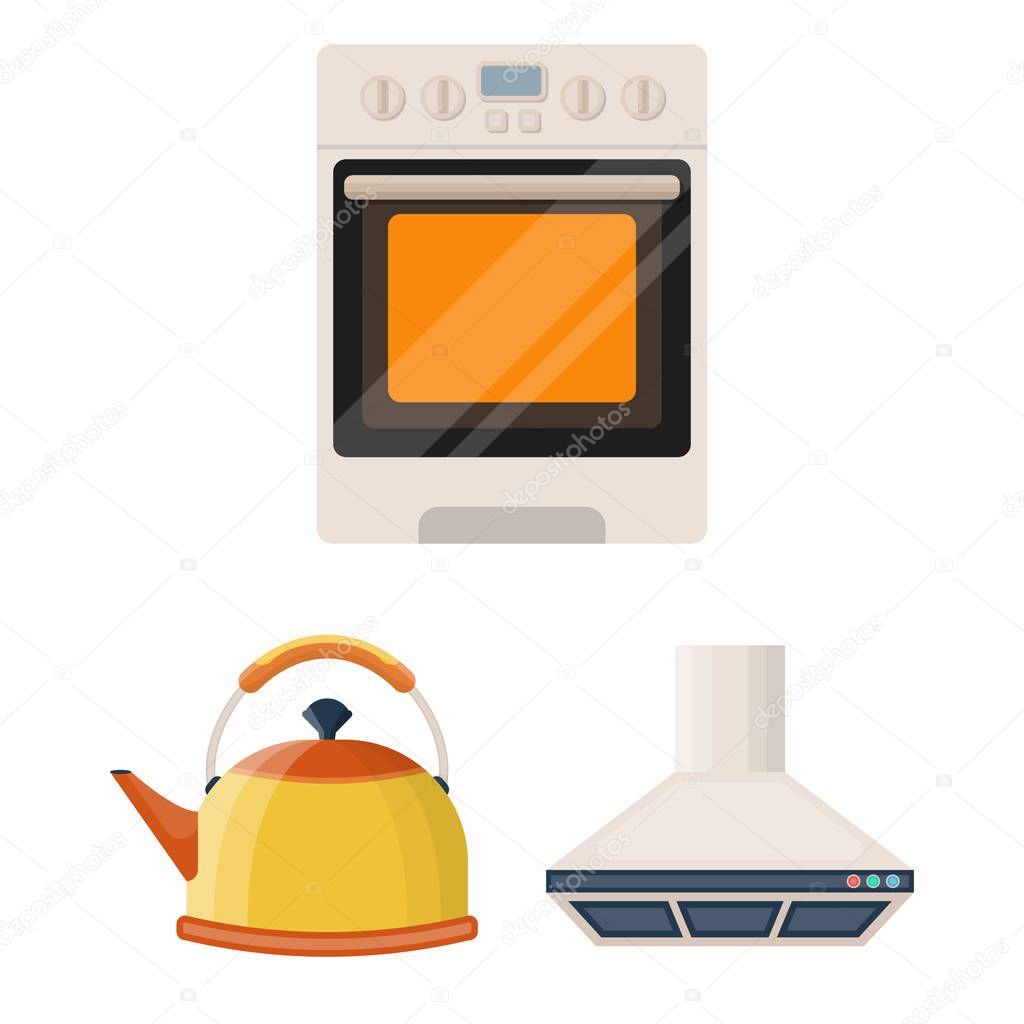 Kitchen equipment cartoon icons in set collection for design. Kitchen and accessories vector symbol stock  illustration.