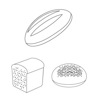 Ekmek çeşidi set koleksiyonu tasarım için simgeleri anahat. Pastane sembol stok web illüstrasyon vektör.