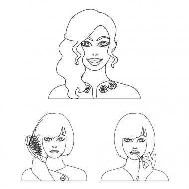 Saç Bakımı ve set koleksiyonu tasarım için anahat simgelerini yüz. Makyaj ve parfüm sembol stok web illüstrasyon vektör.