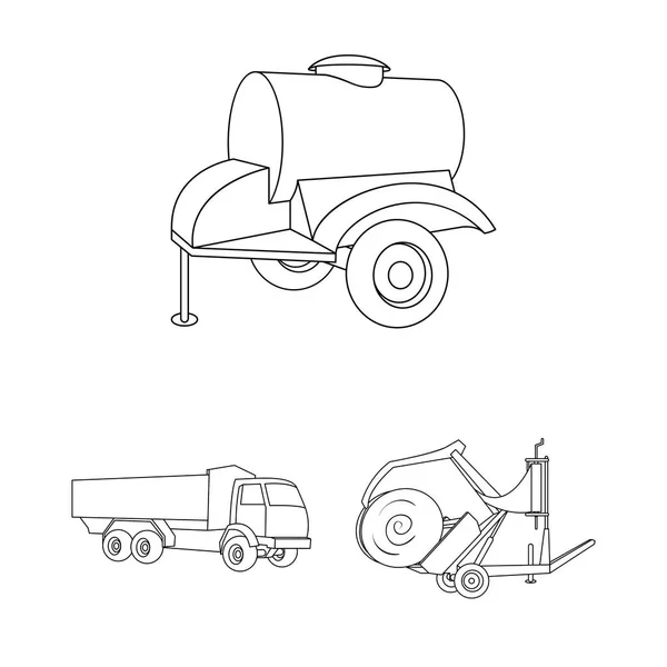 Maquinaria agrícola esbozan iconos en la colección de conjuntos para el diseño. Equipo y dispositivo vector símbolo stock web ilustración . — Archivo Imágenes Vectoriales