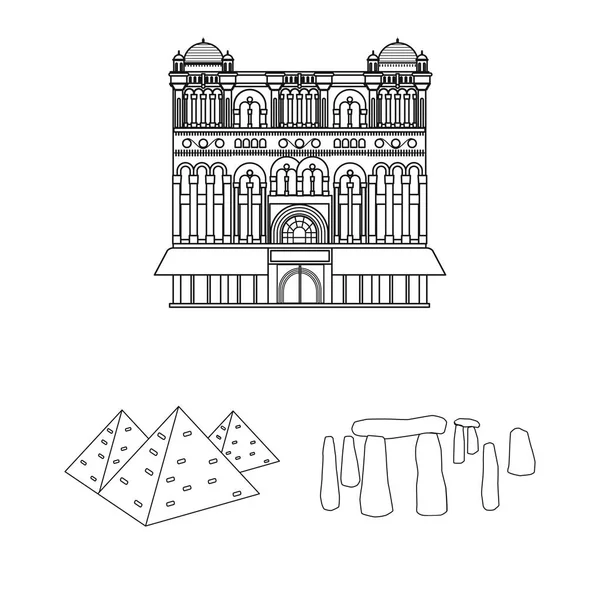 Sehenswürdigkeiten verschiedener Länder umreißen Symbole in Set-Kollektion für Design. berühmte Gebäude Vektor Symbol Stock Web-Illustration. — Stockvektor