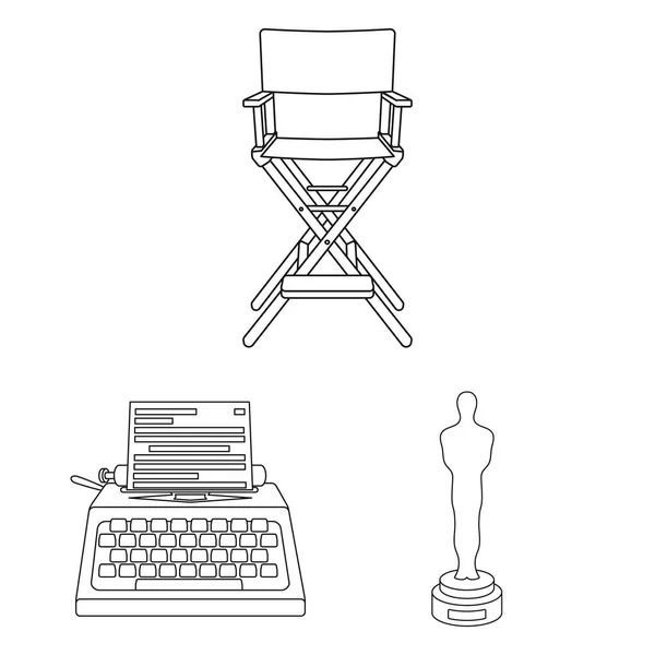 Filme und Kino umreißen Symbole in Set-Sammlung für design.movies und Attribute Vektor-Symbol Stock Web-Illustration. — Stockvektor