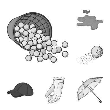 Golf ve öznitelikler tek renkli simgeler set koleksiyonu tasarım için. Golf Kulübü ve ekipman sembol stok web illüstrasyon vektör.