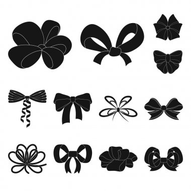 Çok renkli yay set koleksiyonu tasarım için simgeler siyah. Dekorasyon vektör simge stok web çizim için yay.