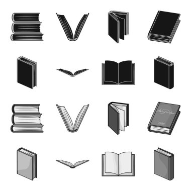 Çeşitli kitaplar. Kitap toplama simgeler siyah, tek renkli stil vektör simge stok çizim web içinde ayarla..