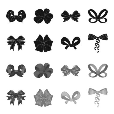 Çok renkli yay çizgi film, siyah, düz, set koleksiyonu tasarım için anahat simgeleri. Dekorasyon vektör simge stok web çizim için yay.