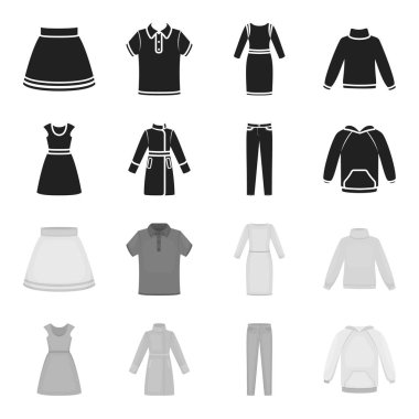 Elbise kısa kollu, pantolon, Mont, raglan ile. Giyim toplama simgeler siyah, tek renkli stil vektör simge stok çizim web içinde ayarla..