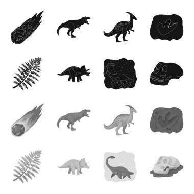 Deniz dinozor, triceratops, tarih öncesi bitki, insan kafatası. Dinozor ve tarih öncesi dönem toplama simgeler siyah, tek renkli stil vektör simge stok çizim web ayarla.