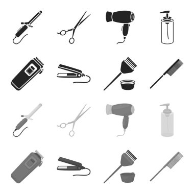 Trim, saç boyama, tarak, saç ucuna ulaştığınızda Düzleştiriciyi. Kuaför toplama simgeler siyah, tek renkli stil vektör simge stok çizim web içinde ayarla..