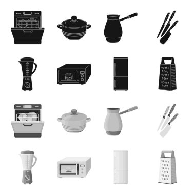 Mutfak ekipman siyah, tek renkli simgeler set koleksiyonu tasarım için. Sembol stok web illüstrasyon vektör mutfak ve aksesuarları.