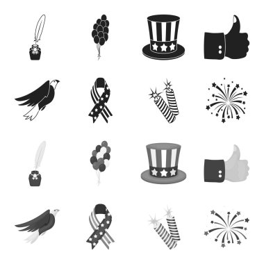 American eagle, şerit, Selam. Vatansever gün toplama simgeler siyah, tek renkli stil vektör simge stok çizim web içinde ayarla..