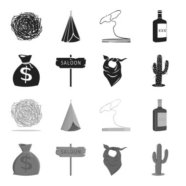 Para, salon, kovboy fuları, kaktüs torba. Vahşi Batı toplama simgeler siyah, tek renkli stil vektör simge stok çizim web içinde ayarla..