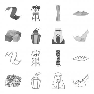 Doğu şekerleme, Ramazan lamba, Arap Şeyh, bölge. Arap Emirlikleri toplama simgeler anahat, tek renkli stil vektör simge stok çizim web ayarla..