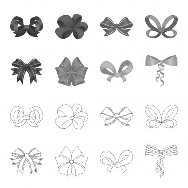 Yay, şerit, dekorasyon ve diğer web simgesi anahat, tek renkli stil. Hediye, yay, düğüm, küme koleksiyon simgeler.