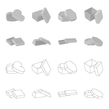 Dava, kabuk, çerçeve ve diğer web simgesi anahat, tek renkli stil. Kutusu, konteyner, paket, küme koleksiyon simgeler.