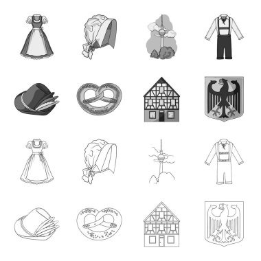 Ülke Almanya anahat, tek renkli simgeler toplama tasarımı için ayarlayın. Almanya ve dönüm noktası sembol stok web illüstrasyon vektör.