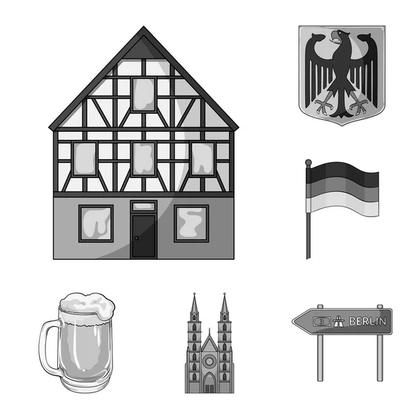País Alemania iconos monocromáticos en la colección de conjuntos para el diseño. Alemania e hito vector símbolo stock web ilustración . — Vector de stock