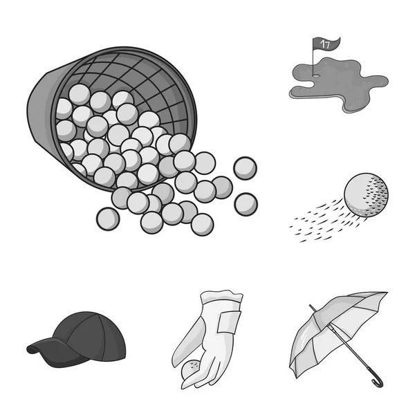 디자인에 대 한 설정된 컬렉션에 흑백 아이콘 골프 및 특성 골프 클럽 및 장비 벡터 기호 재고 웹 일러스트 레이 션. — 스톡 벡터